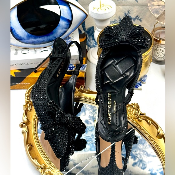 🆕 KURT GEIGER LONDON 🧿 NWOT Belgravia Bow Crystal Slingback Heels - Sz 37 - Picture 16 of 16